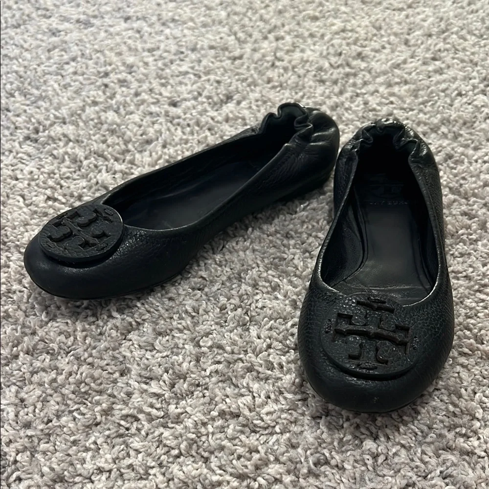 Tory Burch Minnie Black Leather Ballet Flats